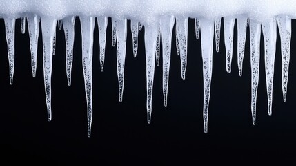 Icicles hanging from a frozen pond.