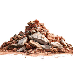 Red brick rubble pile demolition debris destruction ruins