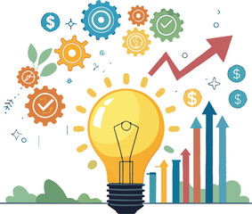 Business Innovation and Growth Concept with Light Bulb and Gears