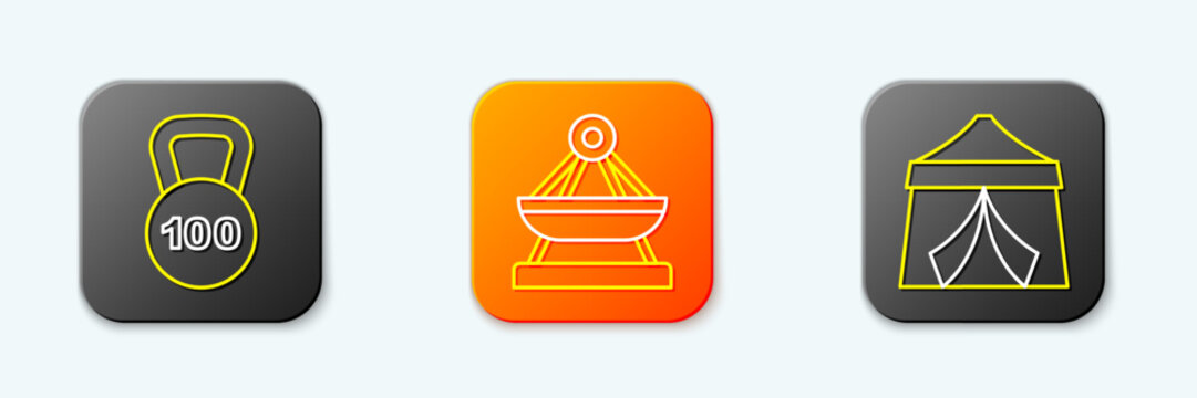 Set line Weight, Circus ticket and tent icon. Vector