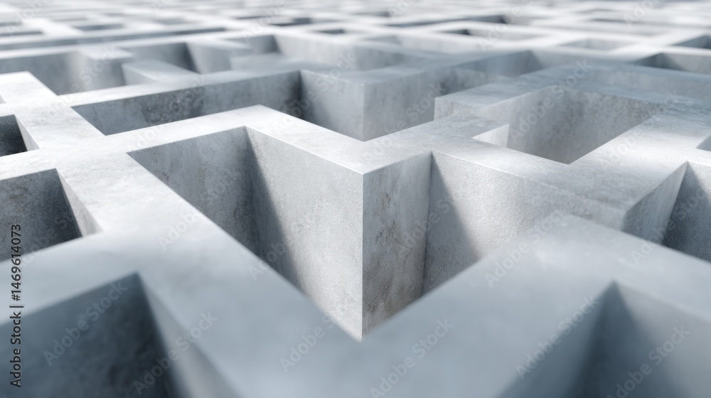 Poster maze of white concrete blocks depicting scalable clarity grid icon concept for visual decision archi