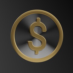 Dollar. Dollar money sign. Currency. Dollar gold coin. 3d illustration. Finance. Trend graphics