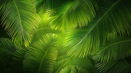 Lush green fronds creating a dense, vibrant tropical foliage background