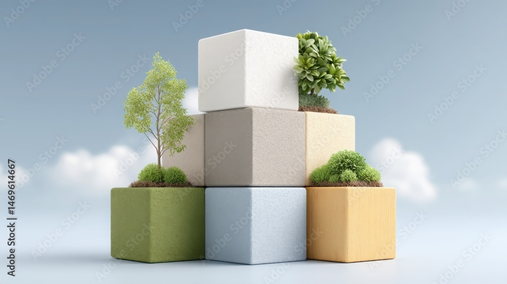 Poster stack of three concrete blocks with a tree growing on top symbolizing growth and sustainability in u