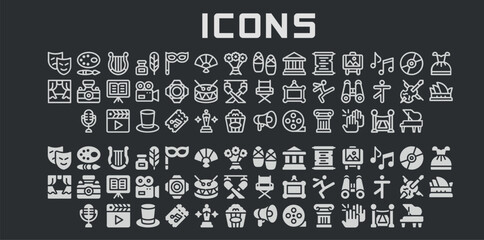 Collection of White Icons on Dark Background &ndash; Versatile Symbols for Graphic Design and User Interfaces