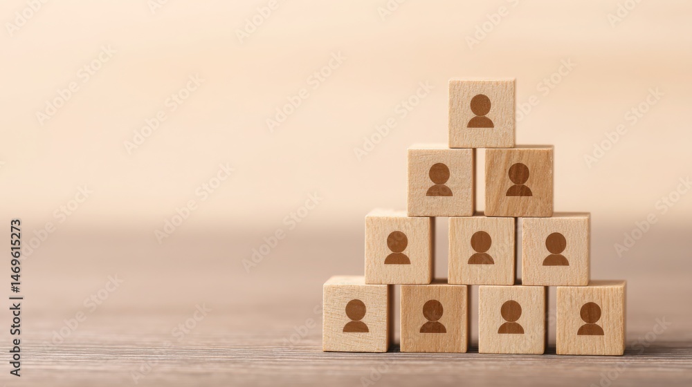 Poster wooden block stacked with a person icon symbolizing teamwork and collaboration in modern business en