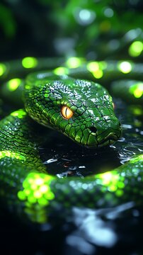 a green snake in the water