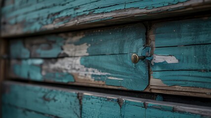 Close Up Of Weathered Turquoise Wooden Drawers With Brass Knob Rustic Charm And Textured Surface Revealing Layers Of Paint For Vintage Aesthetic