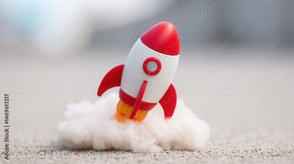 Aufkleber toy rocket taking off from a cloud depicting a sequence-based launch icon concept with phase-timed r