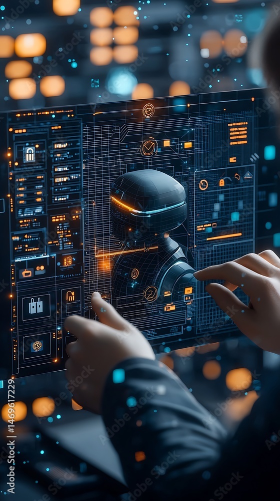 Poster futuristic interface displays robot design