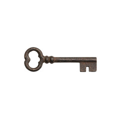 An antique key on a white isolated background, symbolizing security, access, or unlocking potential.