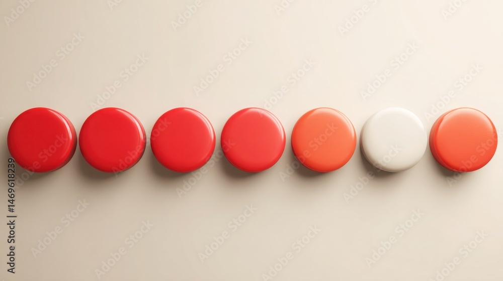 Aufkleber collection of red and white buttons arranged in a row showcasing a playful design element with a ret