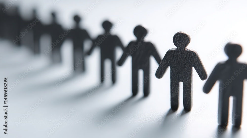 Poster diverse group of individuals standing in a line representing order and organization in a collective 