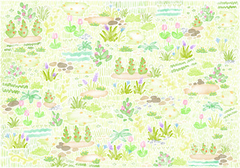 Obraz premium Flower and grasses seamless pattern stock. Spring summer floral field background