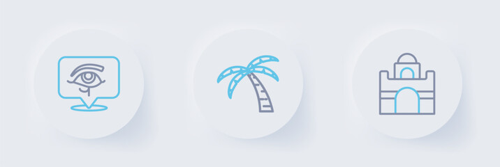 Set line Egyptian house, Scarab and Eye of Horus icon. Vector