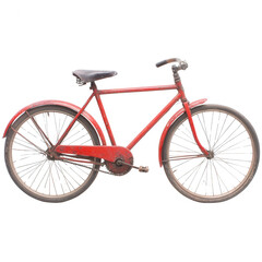Fototapeta premium Classic red bicycle with a vintage design, showcasing the charm of outdoor cycling. A perfect representation of freedom and leisure, ideal for enthusiasts and vintage lovers.