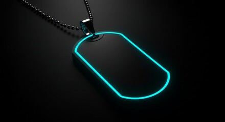 Fototapeta premium Glowing Dog Tag Pendant on Black Background