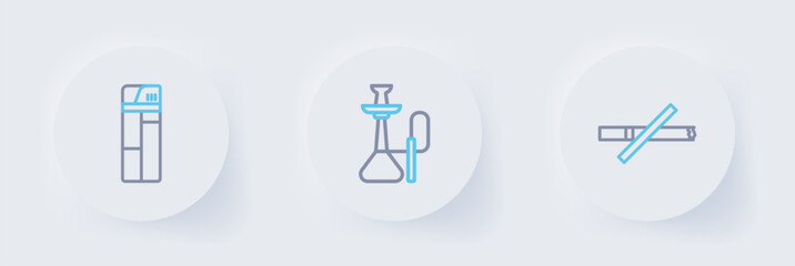 Set line No smoking, Hookah and Lighter icon. Vector