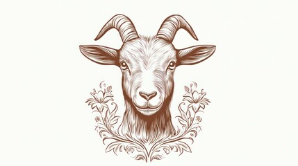Obraz premium Goat Portrait with Floral Frame