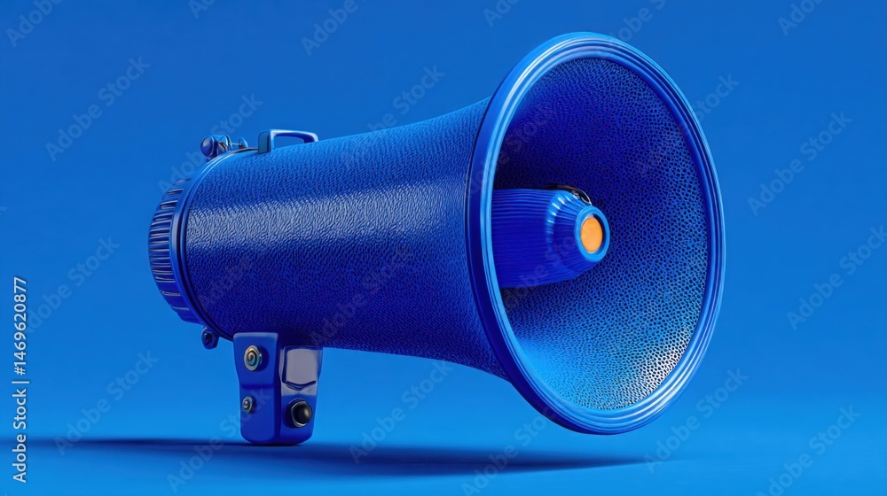 Poster blue megaphone icon signifying signal-first marketing concept with focus on data-prioritized communi