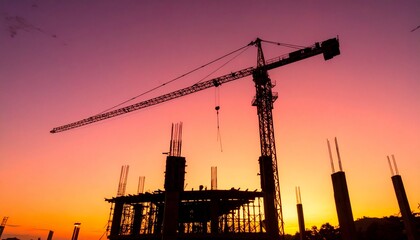 Morning hues bring life to the construction site.  