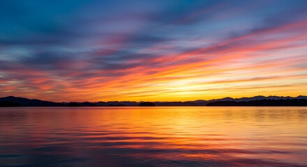 Obraz premium Serene Sunset Over a Mountain Lake