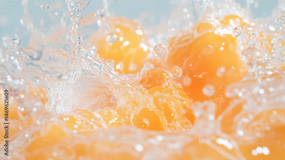 Poster orange yolks splashing in water: a close-up view