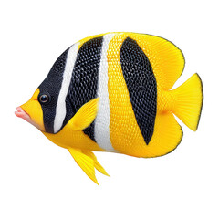 Colorful tropical fish swimming gracefully in a coral reef setting, showcasing vibrant yellow and black stripes, creating a lively aquatic atmosphere for marine enthusiasts and nature lovers
