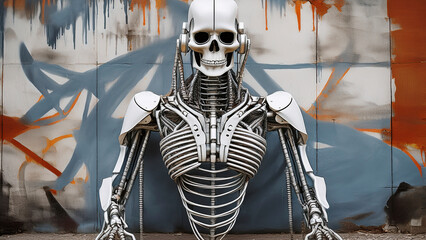 Spine-Rib Skeleton Android Framed by Rebar and Salvaged Sheet Steel