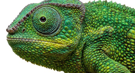 Naklejka premium Close up of a chameleon skin pattern with multicolored, textured scales, centered on a white background, ultra detailed, 8k resolution 