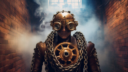 Twisted Beacon of Gears and Chainmail Exuding Steam from Hidden Valves