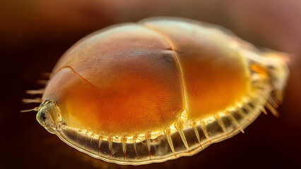 Ultra-Close-Up of a Daphnia Water Flea&rsquo;s Semi-Transparent Carapace Showing Its Pulsating Heart in Warm Amber Light1