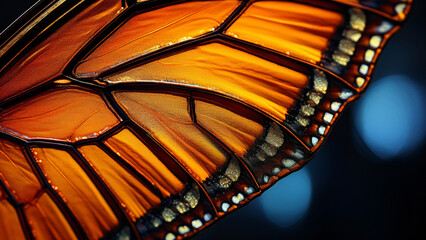 Ultra-Macro of a Monarch Butterfly Wing Transforming into Stained Glass Fractal Veins