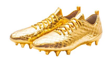 Golden Football Boots Isolated on Transparent Background - Professional Sports Equipment