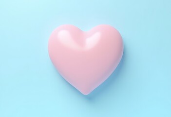 Pastel Pink Heart Shape on Light Blue Background Love, Romance, and Valentine's Day Concept