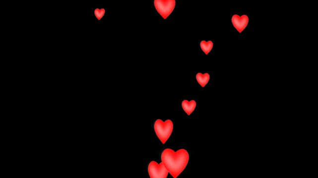 social media emoji, love react animation with alpha channel, red love heart emoji transparent background. social media love reaction. social media live streaming on black background. love flying  loop