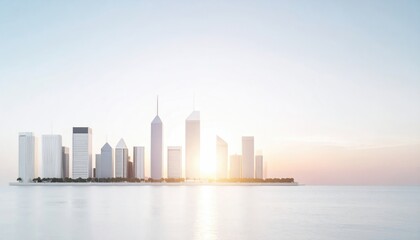 Obraz premium City Skyline at Sunrise Over Water