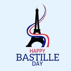 Bastille Day poster vector illustration. Eiffel Tower with French flag icon colors. Trick for banner, card. French National Day. July 14 every year