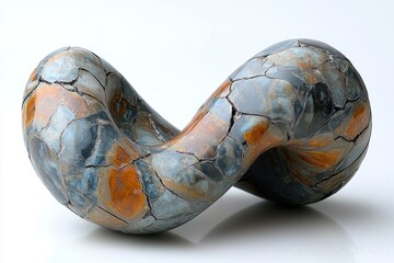 Intricate,  organic ceramic sculpture.  A  knotted,  multi-colored  form with  fractured  texture