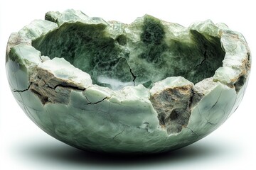 Green stone bowl with fractured surface