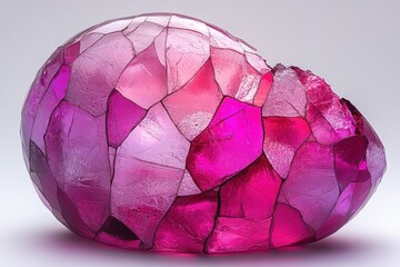 A fractured, vibrant pink egg-shaped object.  Detailed mosaic-style design