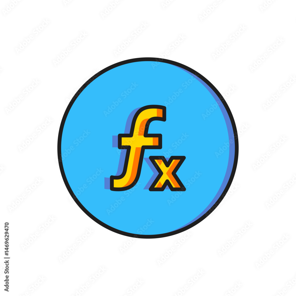 Poster color function mathematical symbol icon isolated on white background. flat filled outline style with
