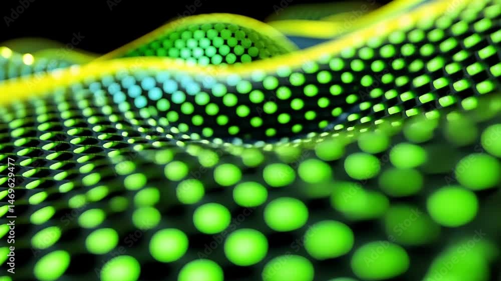 Poster dynamic abstract waves energy flow of green and yellow dots in vibrant design pattern showcasing dep