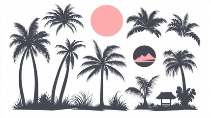 Obraz premium Palm Tree Silhouettes, Tropical Scene