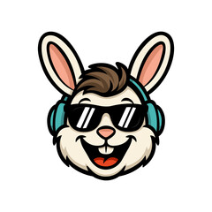 Cool Bunny Headphones SVG | Hipster Rabbit Clipart | Cute Bunny Wearing Sunglasses | Easter Bunny SVG | Cartoon Animal Logo | Bunny logo svg