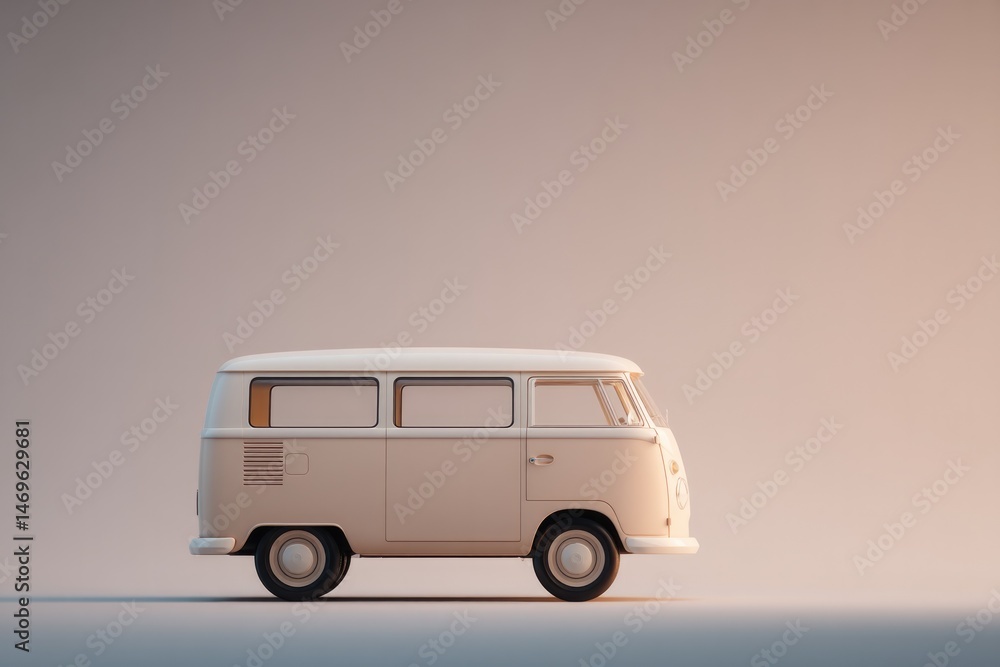 Poster old vintage bus captured from side against blank background minimalistic and uncluttered