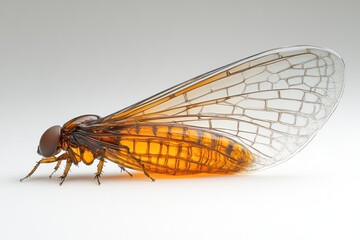 Detailed view of a cicada.  Translucent, amber wings