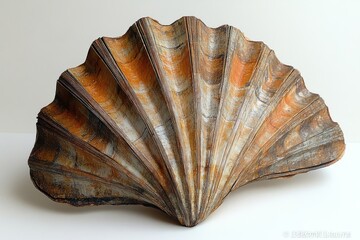 Ornate, fan-shaped seashell, intricate patterns