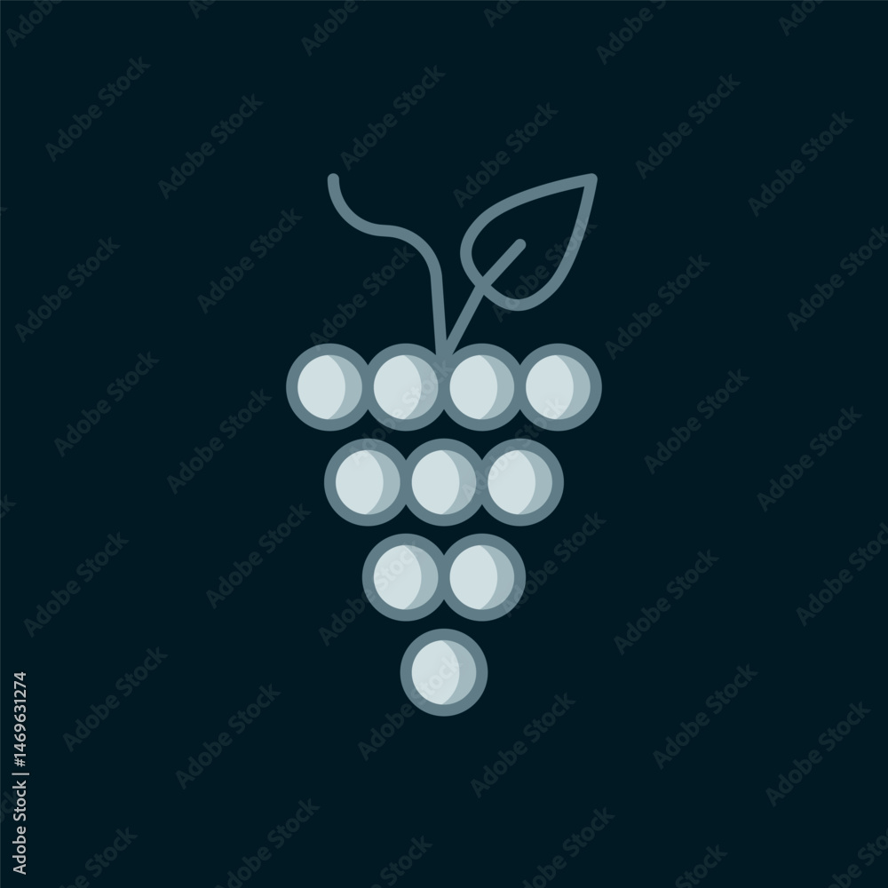 Poster line bunch of grapes icon isolated on black background. flat filled outline style with shadow. vecto