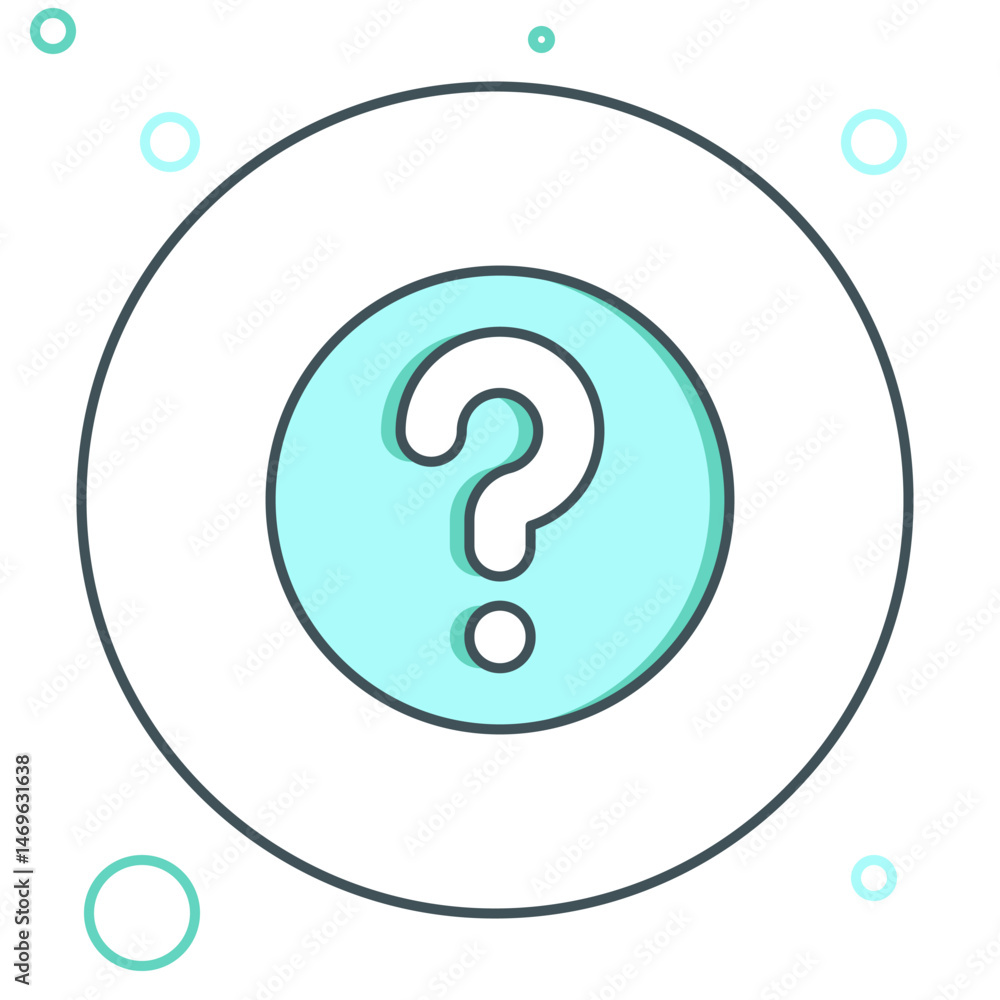 Poster line unknown search icon isolated on white background. magnifying glass and question mark. colorful 